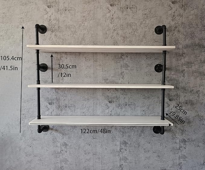 HDDFER Industrial Pipe Shelving Rustic White Pipe Wall Shelves Industrial - Image 2