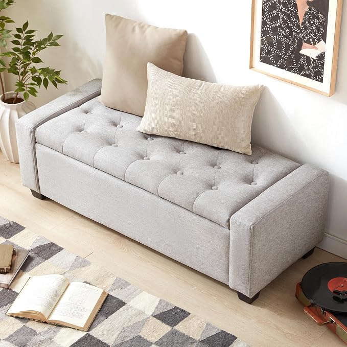 Huatean Home 48" Ottoman with Storage, Storage Ottoman Bench with Safety Hinge - Image 4