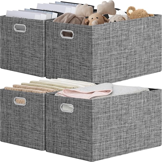 Posprica Closet Storage Bins, 4 Pack Large Closet Shelf Organizers, Linen by Posprica