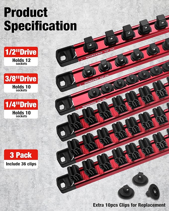 WORKPRO 6-Piece Magnetic Socket Organizer and Magnetic Screwdriver Organizer Set - Image 2