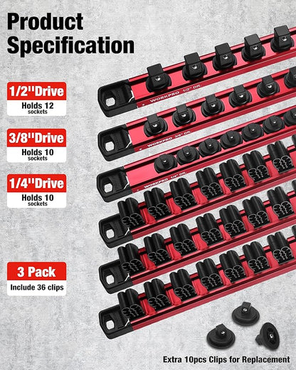 WORKPRO 6-Piece Magnetic Socket Organizer and Magnetic Screwdriver Organizer Set - Image 2