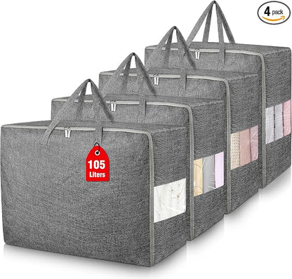 4Pack 105L Extra Large Storage Bags, Folding Comforter Blanket Storage Bags by Besslly