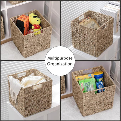 10.5 x 10.5in Seagrass Storage Baskets Set of 4, Cube Foldable Woven Storage - Image 7