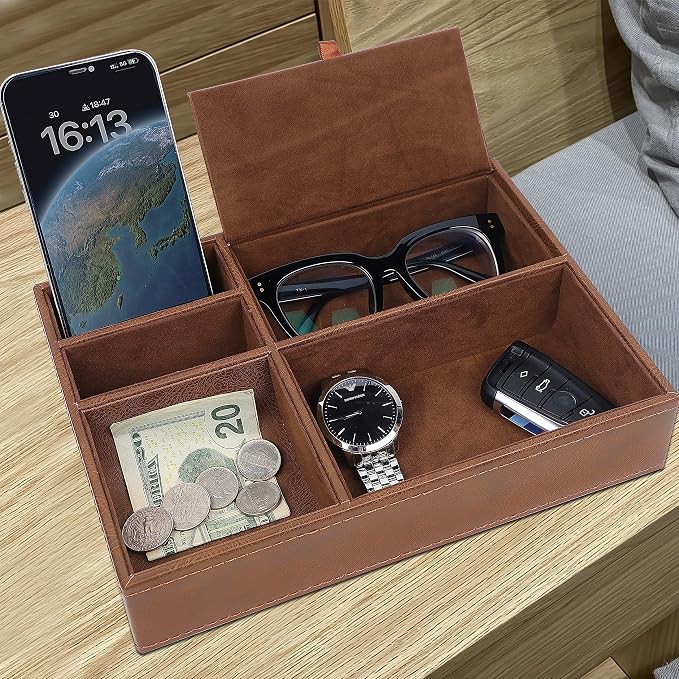 Zcaukya Men's Valet Tray, Jewelry Box Nightstand Organizer - Image 4