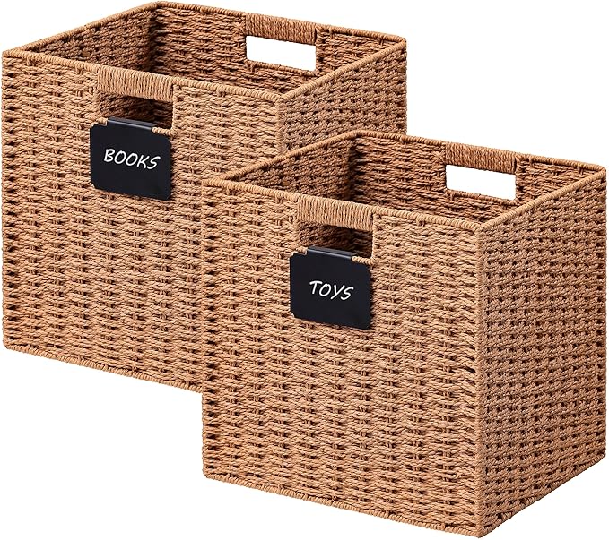 UBBCARE 2 Pack Wicker Basket, 12×12 Storage Cubes by UBBCARE
