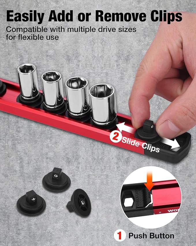 WORKPRO Magnetic Socket Organizer, 1/4" Drive Aluminum Alloy Socket Holder - Image 2