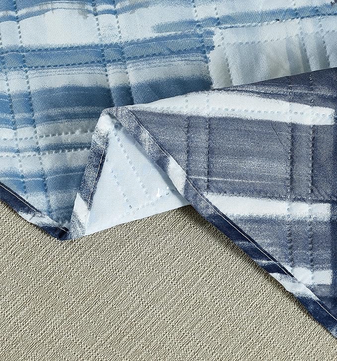 Brilliant Sunshine Blue Grey Stripes Patchwork Couch Armrest 5 Pockets Organizer - Image 3