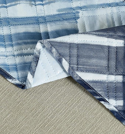 Brilliant Sunshine Blue Grey Stripes Patchwork Couch Armrest 5 Pockets Organizer - Image 3