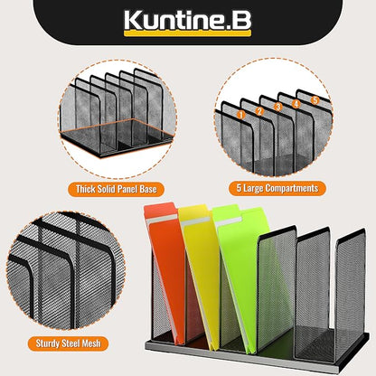 Kuntine.B Desk File Organizer 5 Upright Mesh Desktop Organizer File Sorter - Image 9
