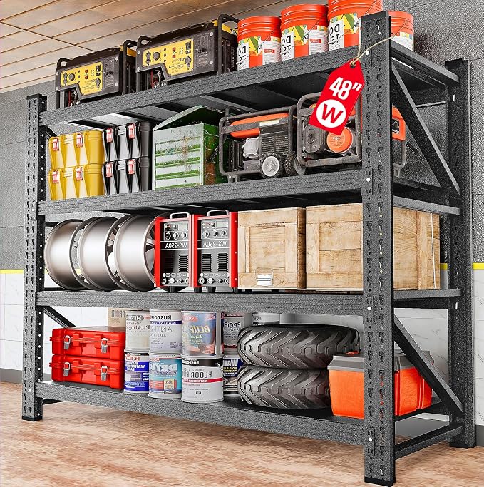 48" Wide Heavy Duty Garage Shelving Units, 3000LBS 24 Deep Storage Shelves by SISESOL