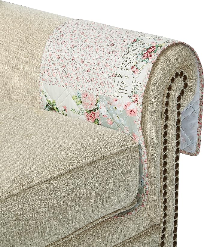 Brilliant Sunshine Rose and Sage Patchwork Sofa Armrest 5 Pockets Organizer - Image 7