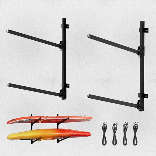 2-Tier Foldable Kayak Wall Mount Rack | Space-Saving Swing-Away Design by Unknown