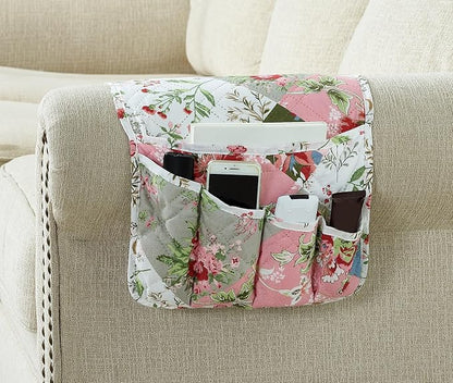 Brilliant Sunshine Peach Flowers Patchwork Couch Armrest 5 Pockets Organizer by BrilliantSunshine