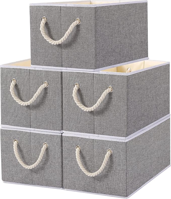 Yawinhe Foldable Storage Basket 5-Pack, Large Fabric Bins by Yawinhe