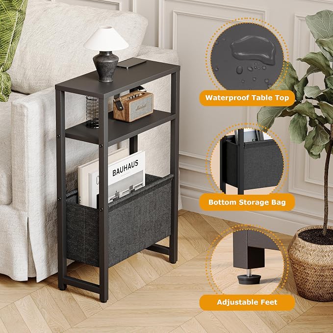 Narrow Side Table with Charging Station, Slim End Table with Magazine Rack - Image 6