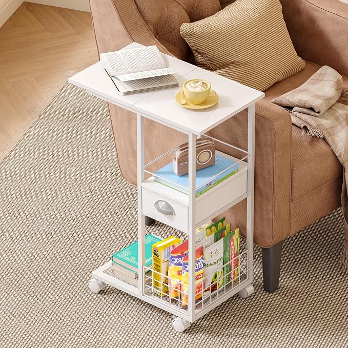 Rolling Side Table with Storage, Accent C Table - Image 2