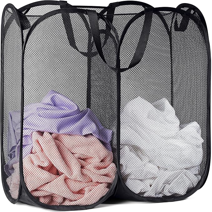 Handy Laundry Double Pop Up Hamper, 2 Section Mesh Basket, 44 Gal Foldable by Handy+Laundry